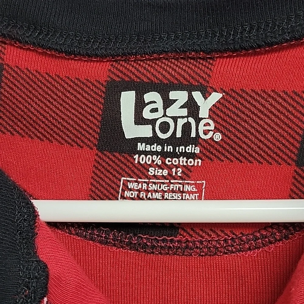 Lazy One Red and Black Plaid Kids One Pc Pajama Sz 12 NWOT